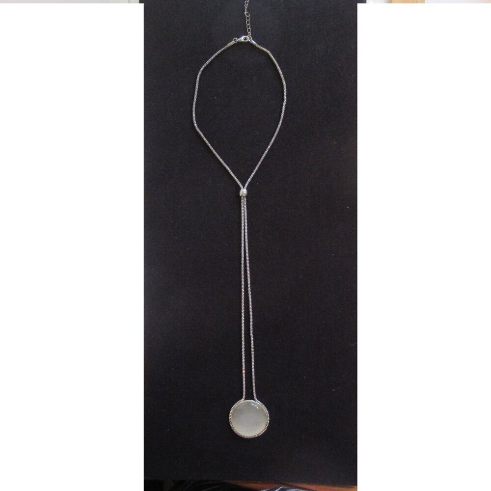 Grey Cat's Eye/Moonstone Cabochon Necklace, Rope chain, adjustable, Lariet
